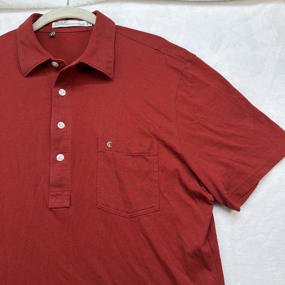Criquet‎ Golf Polo Shirt Red Short Sleeve Cotton Pocket Casual Mens Large